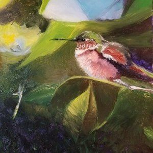 Original Oil Painting 5x7 Hummingbird By Anna DeMaster